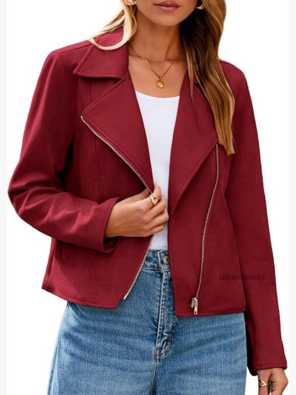Faux Suede Cropped Moto Jacket Long Sleeve Zipper Biker Fall Outfit